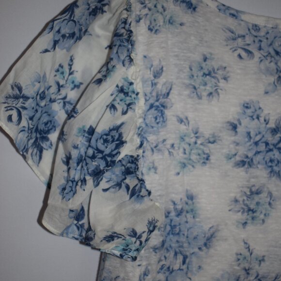 Women's Loft Short Sleeve Shirt Blue Floral and White Size Medium - Picture 4 of 4
